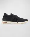 Loro Piana Knit Lace-up Runner Sneakers In Caviar