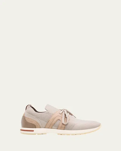 Loro Piana Knit Lace-up Runner Sneakers In Gray