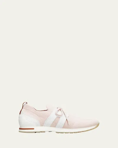Loro Piana Knit Lace-up Runner Sneakers In Neutral