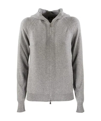 Loro Piana Knitted Hooded Cardigan In Gray
