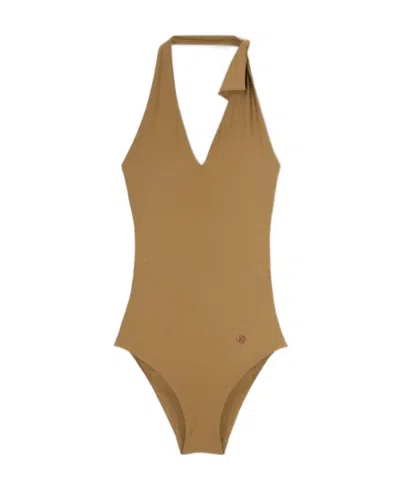 Loro Piana Knot And Bow One-piece Swimsuit In Summer Khaki