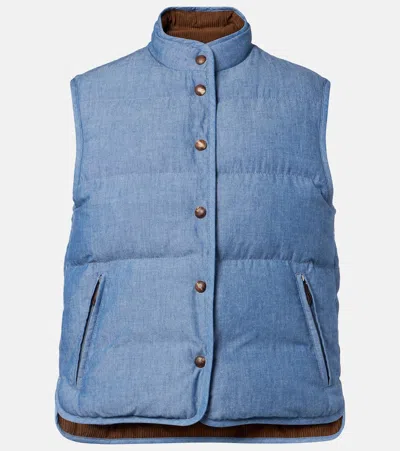 Loro Piana Kris Cotton Chambray Puffer Jacket In Blue