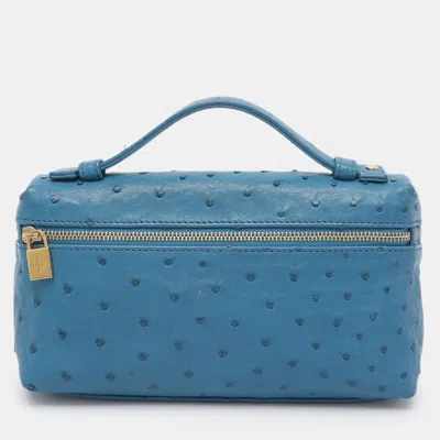 Pre-owned Loro Piana L19 Extra Pocket Blue Ostrich Pouch