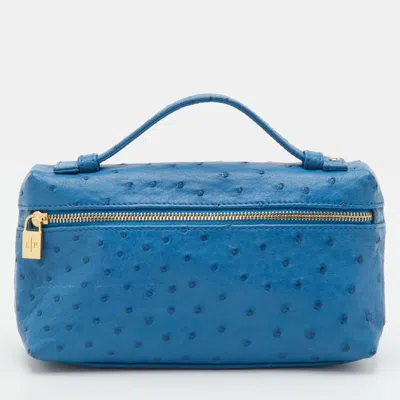 Pre-owned Loro Piana L19 Extra Pocket Blue Ostrich Pouch