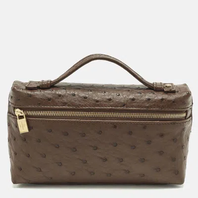 Pre-owned Loro Piana L19 Extra Pocket Brown Ostrich Pouch