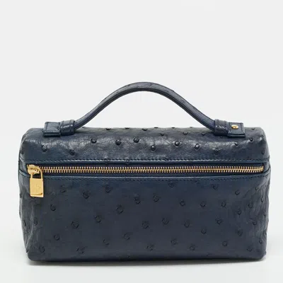 Pre-owned Loro Piana L19 Extra Pocket Navy Blue Ostrich Pouch