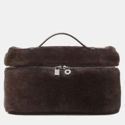Pre-owned Loro Piana L19 Shoulder Bag In Coffee Brown Teddy Fabric Ref 0724019