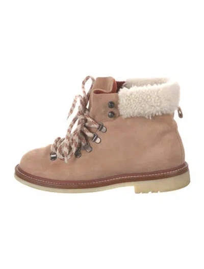 Pre-owned Loro Piana Laax Walk Suede Hiking Boots In Neutrals/pink