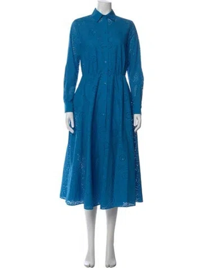 Pre-owned Loro Piana Lace Pattern Long Dress In Blue