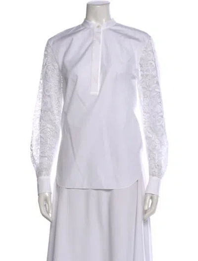 Pre-owned Loro Piana Lace Pattern Long Sleeve Blouse In White