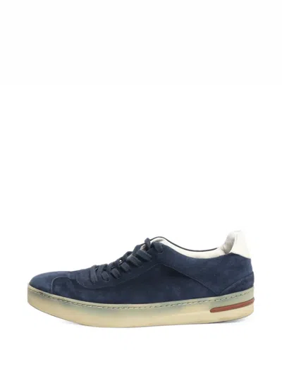Pre-owned Loro Piana Lace-up Suede Sneakers In Blue