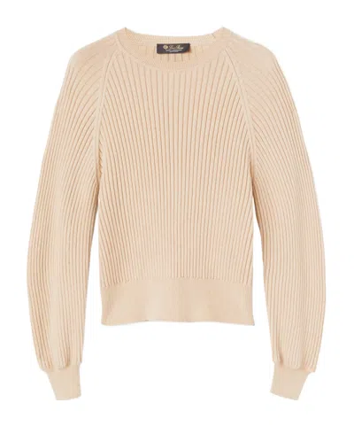 Loro Piana Ribbed-knit Silk And Cotton-blend Sweater In Nude