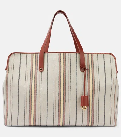Loro Piana Laguna Striped Leather-trimmed Tote Bag In Neutral
