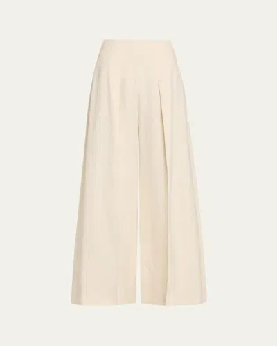 Loro Piana Lanford Palazzo Linen Trousers In White