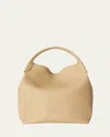 Loro Piana Large Bale Fine-grain Leather Bag In D0q6 Light Mastic Antq Slvr