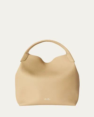 Loro Piana Large Bale Fine-grain Leather Bag In D0q6 Light Mastic Antq Slvr
