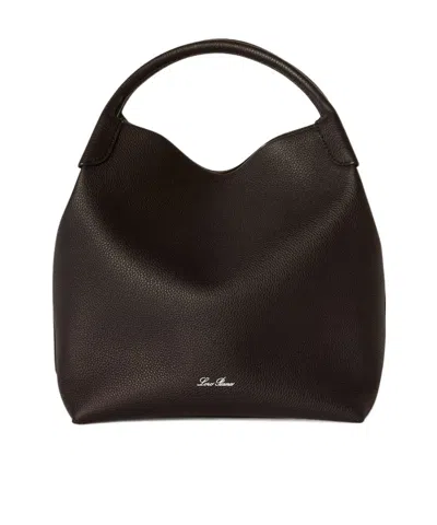 Loro Piana Large Bale Shoulder Bag In Dark Chocolate Licorice/sun Gold