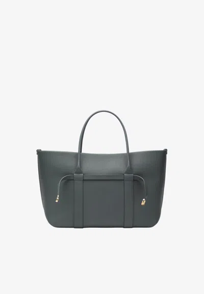 Loro Piana Large Ghiera Grained Leather Tote Bag In Gray