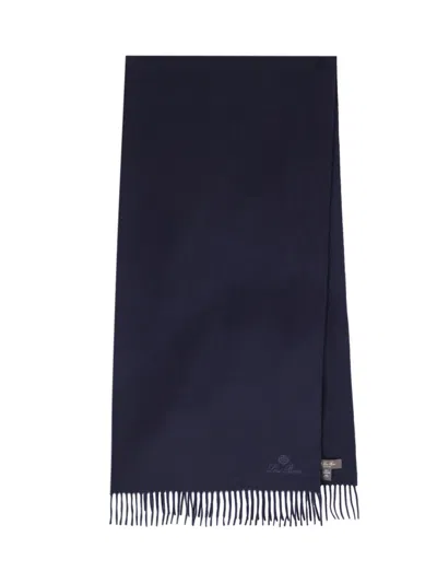 Loro Piana Large Logo Cashmere Scarf In Blue