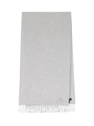 Loro Piana Large Logo Cashmere Scarf In Gray