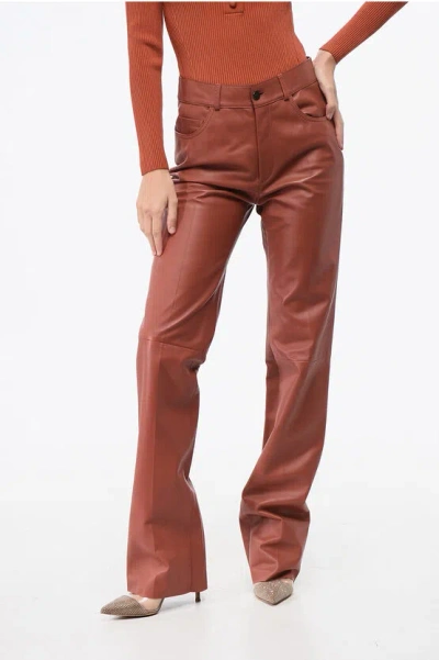 Loro Piana Leather 5 Pockets Pants With Logo-button