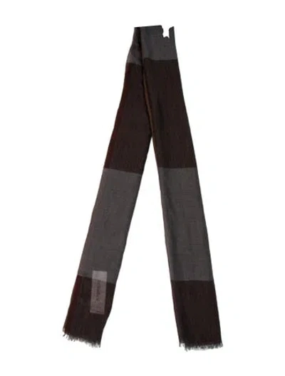 Pre-owned Loro Piana Leather Colorblock Pattern Scarf In Brown