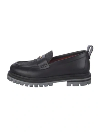 Pre-owned Loro Piana Leather Cutout Accent Loafers In Black