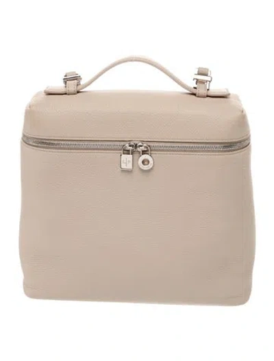 Pre-owned Loro Piana Leather Extra Pocket Backpack L23.5 In White