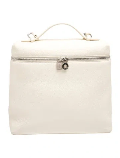 Pre-owned Loro Piana Leather Extra Pocket L23.5 In White