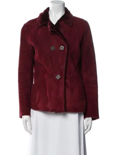 Pre-owned Loro Piana Leather Faux Fur Jacket In Burgundy