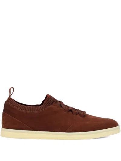 Loro Piana Leather Knitted-collar Sneakers In Brown