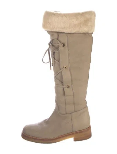 Pre-owned Loro Piana Leather Lace-up Boots In Neutrals