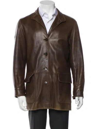 Pre-owned Loro Piana Leather Moto Jacket In Brown