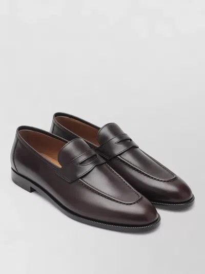 Loro Piana Leather Penny Strap Loafers Round Toe In Brown