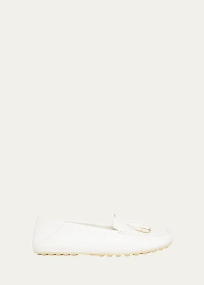 Loro Piana Leather Tassel Moccasin Driver Loafers In White