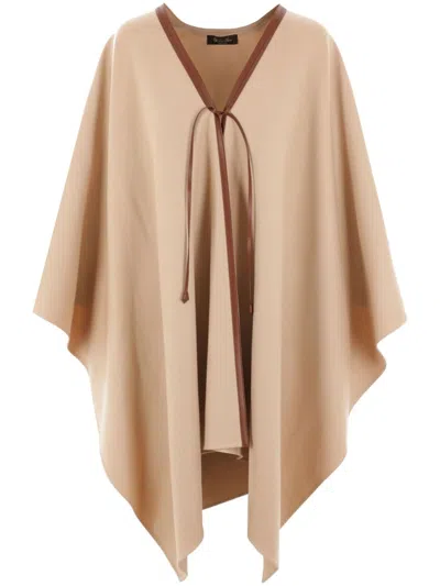 Loro Piana Leather-trim Cashmere Cape In Brown