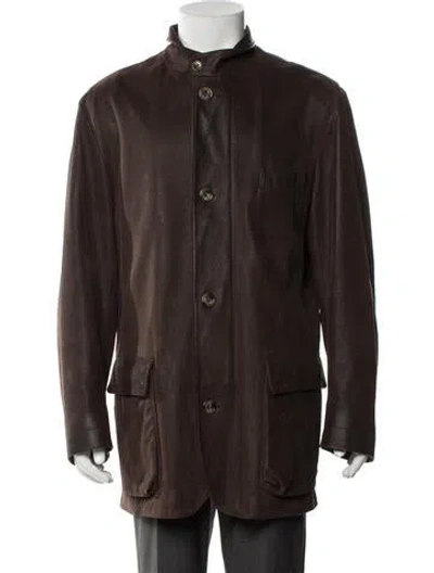 Pre-owned Loro Piana Leather Utility Jacket In Brown