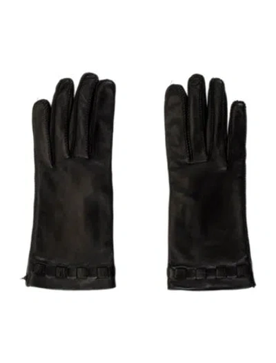 Pre-owned Loro Piana Leather Whipstitch Gloves In Black