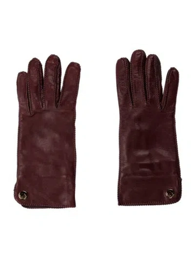 Pre-owned Loro Piana Leather Winter Gloves In Burgundy