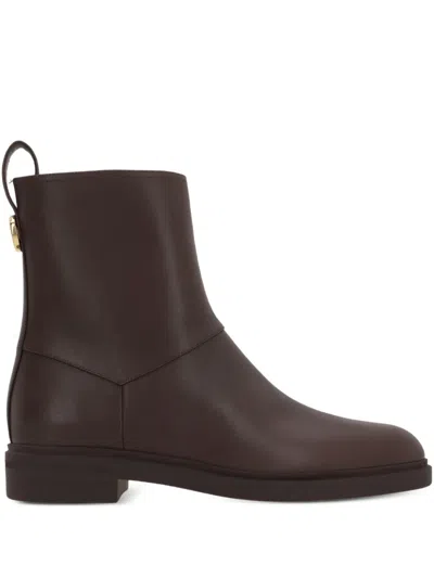 Loro Piana Leather Zip-fastening Ankle Boots In Brown