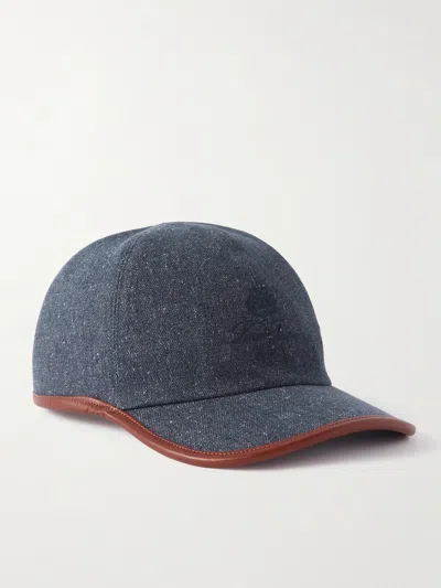 Loro Piana Leather-trimmed Logo-embroidered Denim Baseball Cap In Blue