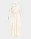 Loro Piana Lela Belted Leather-trimmed Silk-shantung Midi Shirt Dress In 1230 Nougat