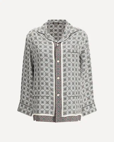 Loro Piana Geometric-print Silk Shirt In Gray