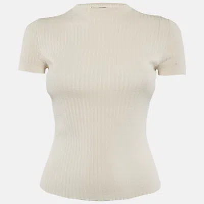 Pre-owned Loro Piana Light Beige Rib Knit Silk Top S