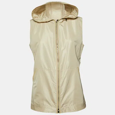 Pre-owned Loro Piana Light Beige Silk Blend Leather Trim Detail Zip-up Hooded Vest L