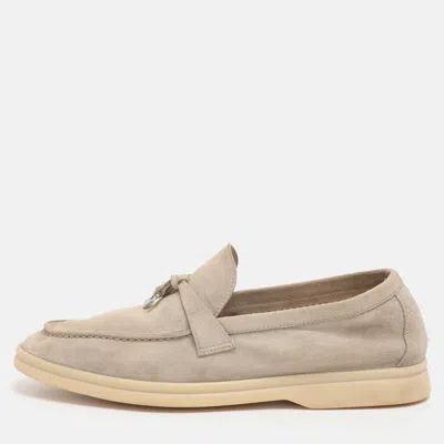 Pre-owned Loro Piana Light Beige Suede Summer Charms Walk Loafers Size 38 In Sand