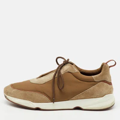 Pre-owned Loro Piana Light Brown Fabric And Suede Modular Walk Sneakers Size 45