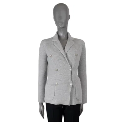 Pre-owned Loro Piana Light Grey Cashmere Double Breasted Knit Jacket 38 Xs In Gray