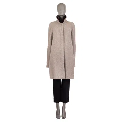 Pre-owned Loro Piana Light Taupe Cashmere Fur Collar Knit Coat Jacket 46 Xl In Brown