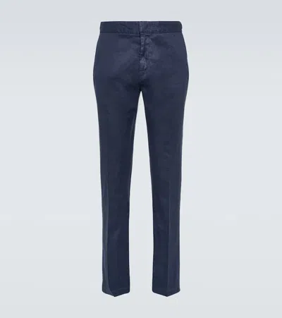 Loro Piana Linen And Cotton Slim Pants In Blue